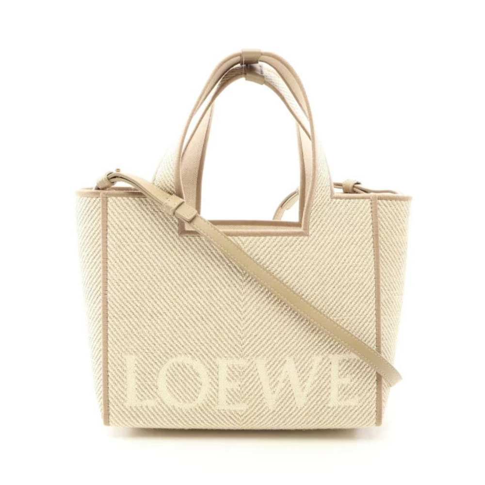 Loewe Font Tote Bag Canvas Leather Beige Cream